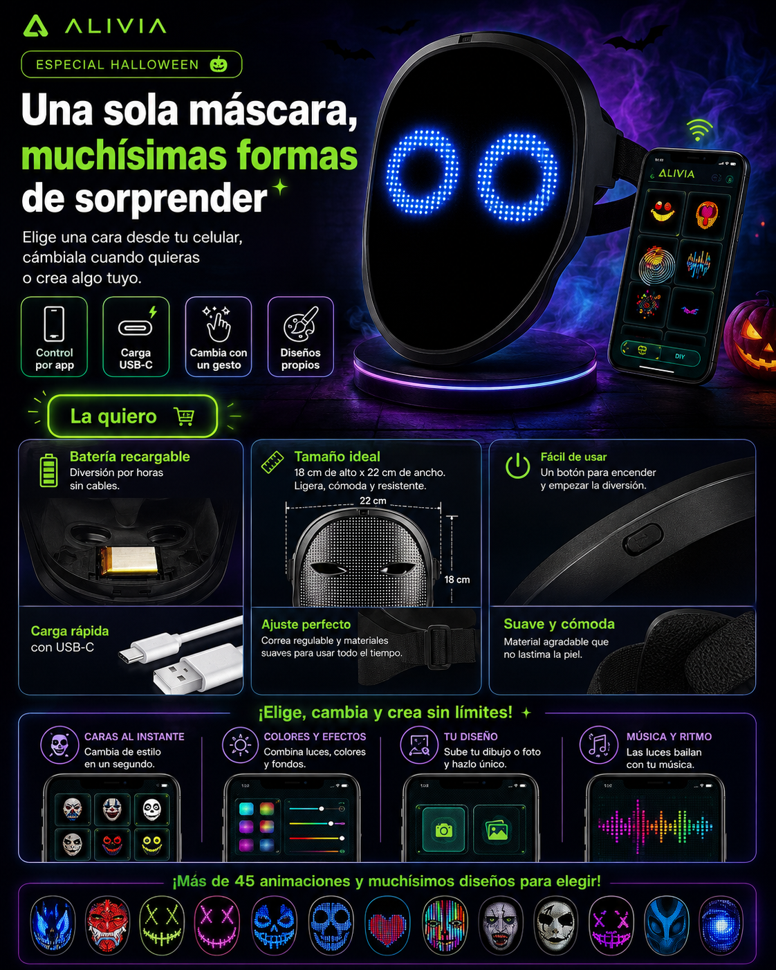 ALIVIA LED MASK™ | Máscara LED Animada por App