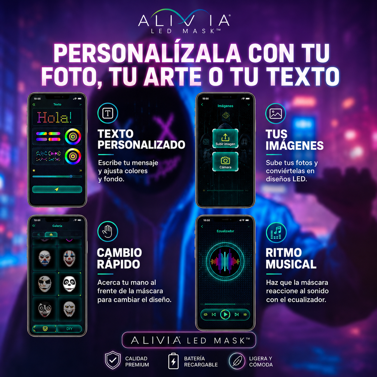 ALIVIA LED MASK™ | Máscara LED Animada por App